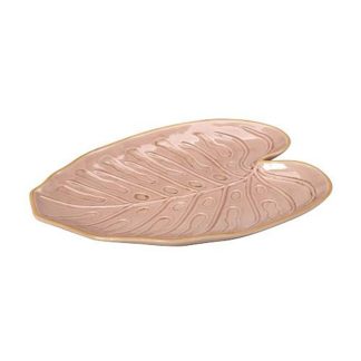 Κεραμική πιατέλα φύλλο ροζ 31x20,5x3,5cm Espiel CER695K2
