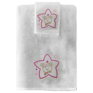 Πετσέτες σετ 2 τμχ Λευκές με κέντημα Junior Joli Star Pink
