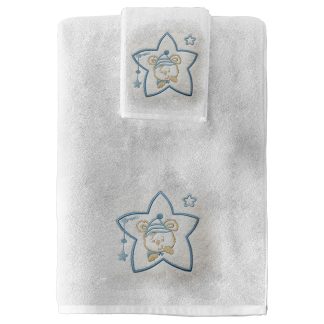 Πετσέτες σετ 2 τμχ Λευκές με κέντημα Junior Joli Star Blue