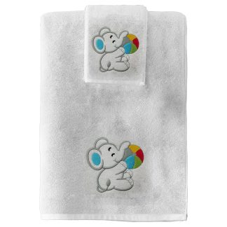 Πετσέτες σετ 2 τμχ Λευκές με κέντημα Junior Joli Elephant Ball