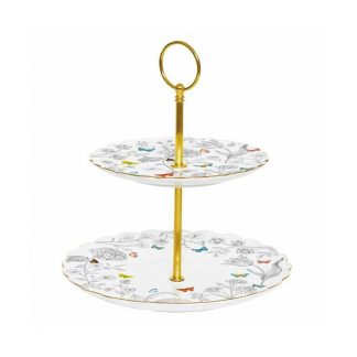 Εταζέρα Διώροφη 16/21cm Πορσελάνης Fleurs Pappilons Marva 1284FLEP