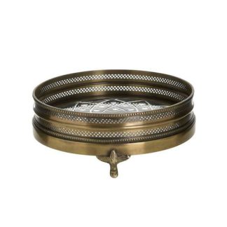 Δίσκος μεταλλικός με γυαλί vintage χρυσός/γκρι 27x27x8cm Inart 3-70-124-0050