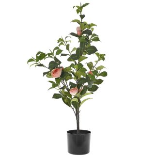 Τεχνητό δεντρό σομόν καμέλια 90εκ σε μαύρη πλαστική γλάστρα Iliadis 77034