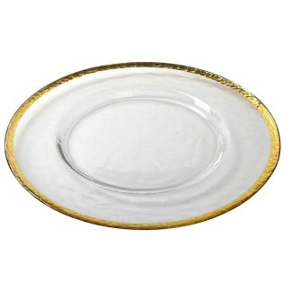 Πιάτο γυάλινο παρουσίασης/σουπλά διάφανο με χρυσό χείλος 33cm Espiel SUP109K4