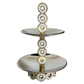 Πιατέλα ασημί με χρυσή & λευκή λαβή 2 επίπεδα 15x23cm Capolavoro 21.000.1212