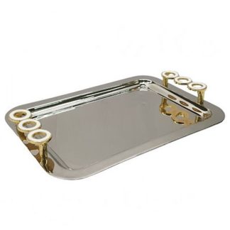 Δίσκος παραλληλόγραμμμος ασημί με χρυσή & λευκή λαβή Capolavoro 21.000.1211