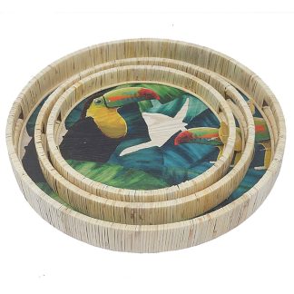 Δίσκοι σετ/2 seagrass με χειροποίητη ζωγραφιά πουλί tucan Δ30/37cm Zaros 25984 VT177