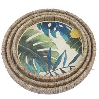 Δίσκοι σετ/2 seagrass με χειροποίητη ζωγραφιά φύλλα Δ30/37cm Zaros 25983 VT176