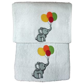 Πετσέτες σετ 2 τμχ λευκές με κέντημα Junior Joli elephant grey