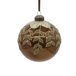 Μπάλα γυάλινη καφέ με χρυσά φυλλαράκια 10cm Vetur BV 13536