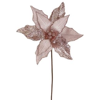 Κλαδί ροζ λουλούδι με γκλίτερ 50cm Vetur BV 15529