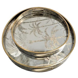 Δίσκοι σετ/2 στρογγυλοί "palm" με καθρέπτη Zaros 37/45cm 26021 HE410