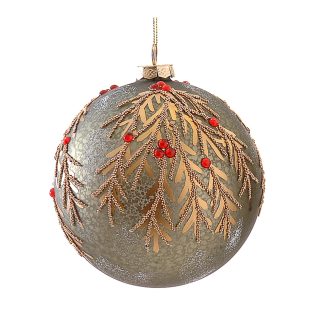 Μπάλα γυάλινη πράσινη με σχήμα χρυσά κλαδιά 12cm Vetur BV 17893