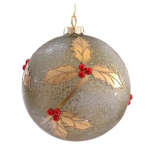 Μπάλα γυάλινη πράσινη με σχήμα χρυσά φύλλα 12cm Vetur BV 17893