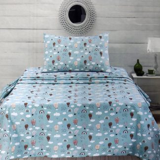 Σεντόνια σετ 3 τμχ παιδικά με λάστιχο αερόστατο 160x270cm γαλάζιο Joli 007.0085