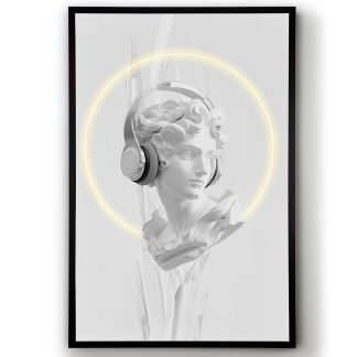 Πίνακας λευκή προτομή με ακουστικά με LED φωτισμό, μαύρη κορνίζα 80x120cm Schuller 503105