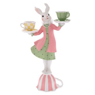 Λαγουδίνα με κηροπήγια πολυρεζίν σε βάση ροζ–πράσινη 22,5x13x40,5cm Iliadis 92312