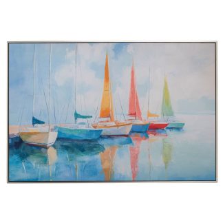 Πίνακας Boats τυπωμένος σε καμβά με μαύρη–ασημί κορνίζα 120x80cm Iliadis 92700